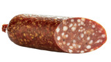 Sliced salami sausage isolated on transparent background