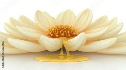 a close up of a white flower on a white background with a gold stand on the bottom of the flower. photo