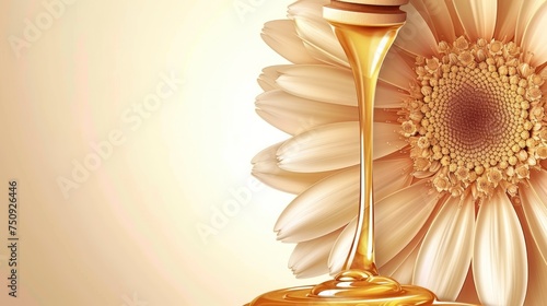 a close up of a flower with a drop of oil on it and a vase with a flower in the background. photo