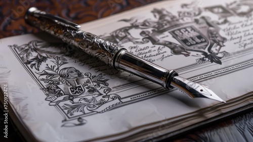 An elegant fountain pen resting on handwritten script paper