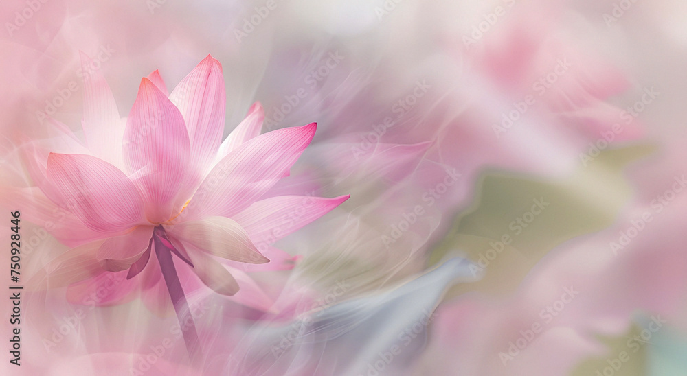 A delicate lotus in pink shades, blooming smoothly in a blurred background, symbolizes beauty, purity and harmony. Ideal for the concept of calmness and inner balance.