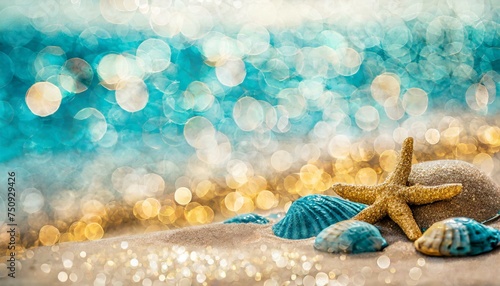 Beach themed gold and blue sparkly background