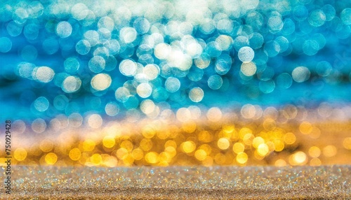 Beach themed gold and blue sparkly background
