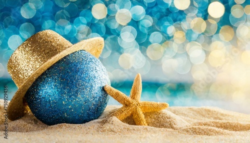 Beach themed gold and blue sparkly background