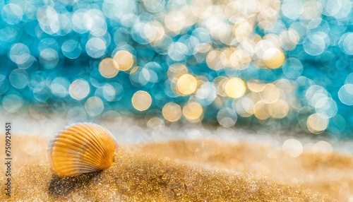 Beach themed gold and blue sparkly background