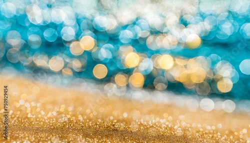 Beach themed gold and blue sparkly background