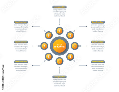 Infographic template for world of technology, business, IT, food, industry. round infographic template. eight options information template