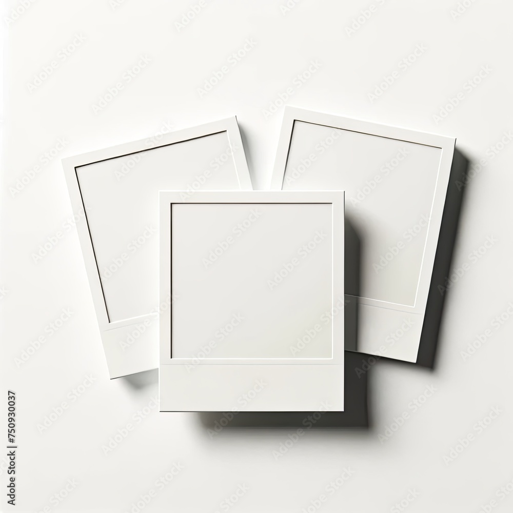 Trio of Blank Instant Polaroid Photos on a Pristine White Background Awaiting Memories Trio of Blank Instant Polaroid Photos on a Pristine White Background Awaiting Memories