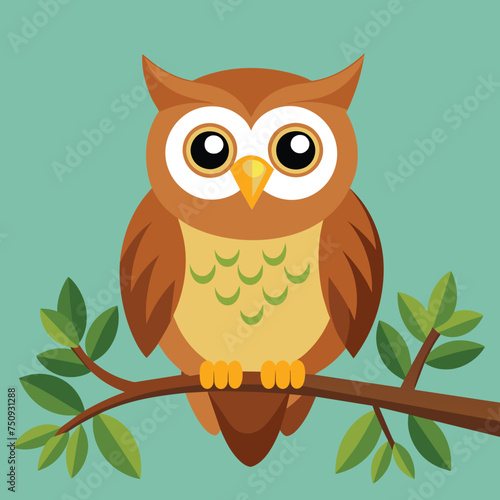 happy-owl-on-the-branch vector illustration