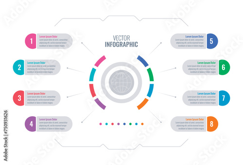 infographic template for business, technology, science, industry world. eight step briefing template. circular infographic template