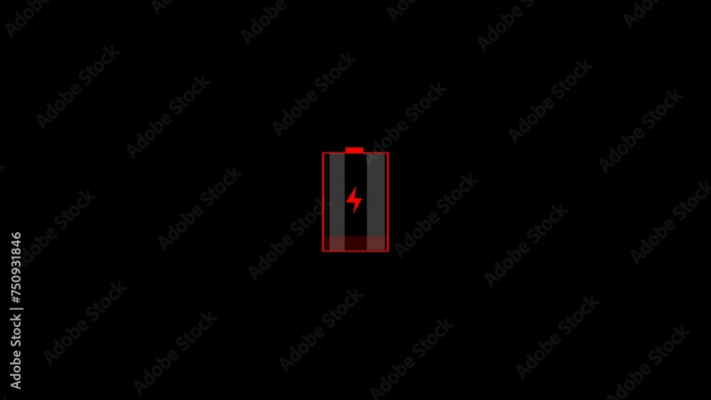 Animation of digital low battery charge status indicator. Critical level, no energy. Device and gadget. Animation of digital low battery charge status indicator. Critical level, no energy. Device and gadget.