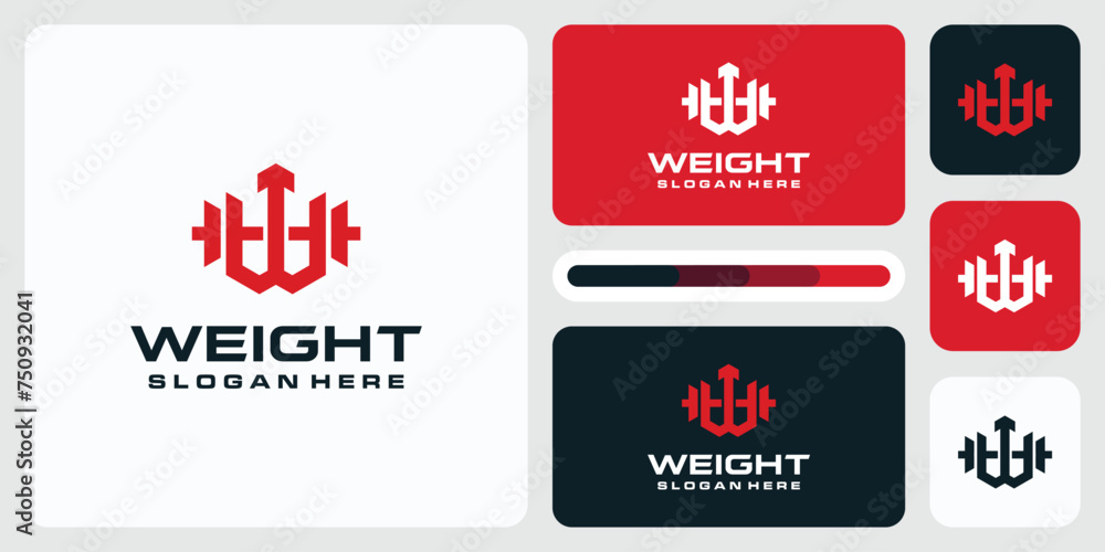 Vector logo design of initial W letter and gym barbell in masculine style. Vector logo design of initial W letter and gym barbell in masculine style.