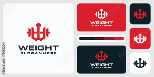 Vector logo design of initial W letter and gym barbell in masculine style.