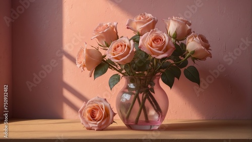 Peach Roses in a Pink Vase 33