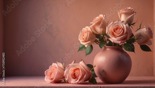 Peach Roses in a Pink Vase 36