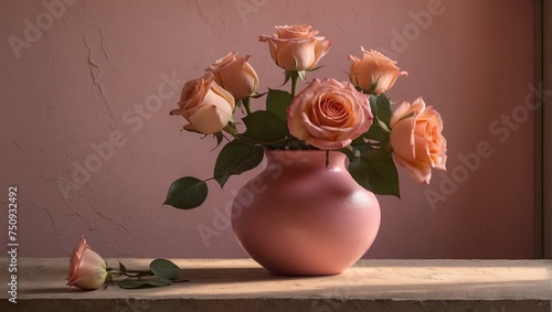 Peach Roses in a Pink Vase 32