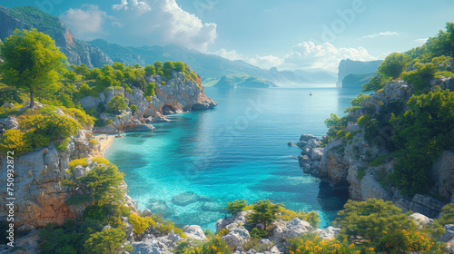 Bright spring view of the Cameo Island. Picturesque morning scene on the Port Sostis, Zakinthos island, Greece, Europe. Beauty of nature concept background.