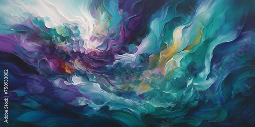 A mesmerizing cascade of cerulean, emerald, and magenta hues dancing in harmonious waves.