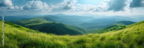 Green summer hills in the mountains