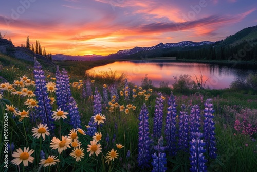 Wildflower Sunset in Mountain Valley