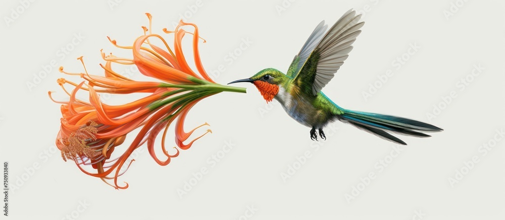 Obraz premium A hummingbird is sucking flower juice