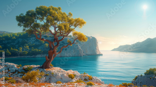 Bright spring view of the Cameo Island. Picturesque morning scene on the Port Sostis, Zakinthos island, Greece, Europe. Beauty of nature concept background.