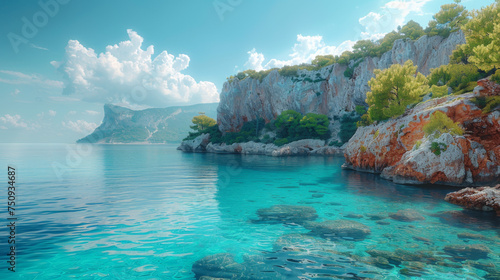 Bright spring view of the Cameo Island. Picturesque morning scene on the Port Sostis, Zakinthos island, Greece, Europe. Beauty of nature concept background.