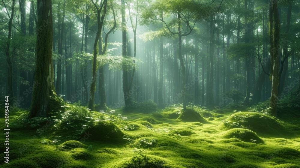 Mystical Forest with Sun Rays