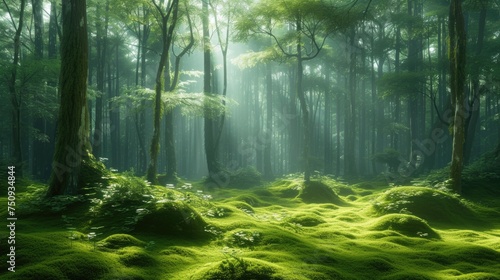 Mystical Forest with Sun Rays