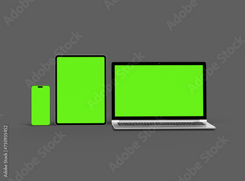 Mockup of laptop, tablet and smartphone on a grey background