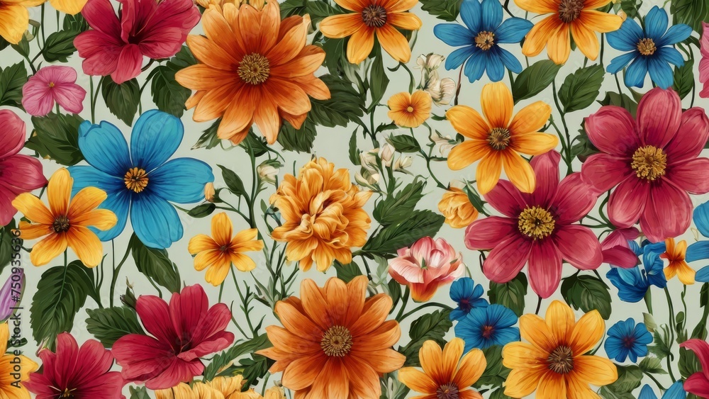The seamless pattern allows for a continuous and harmonious flow, creating a wallpaper that is both visually appealing and versatile. The vintage flowers, with their delicate details, bring a sense of
