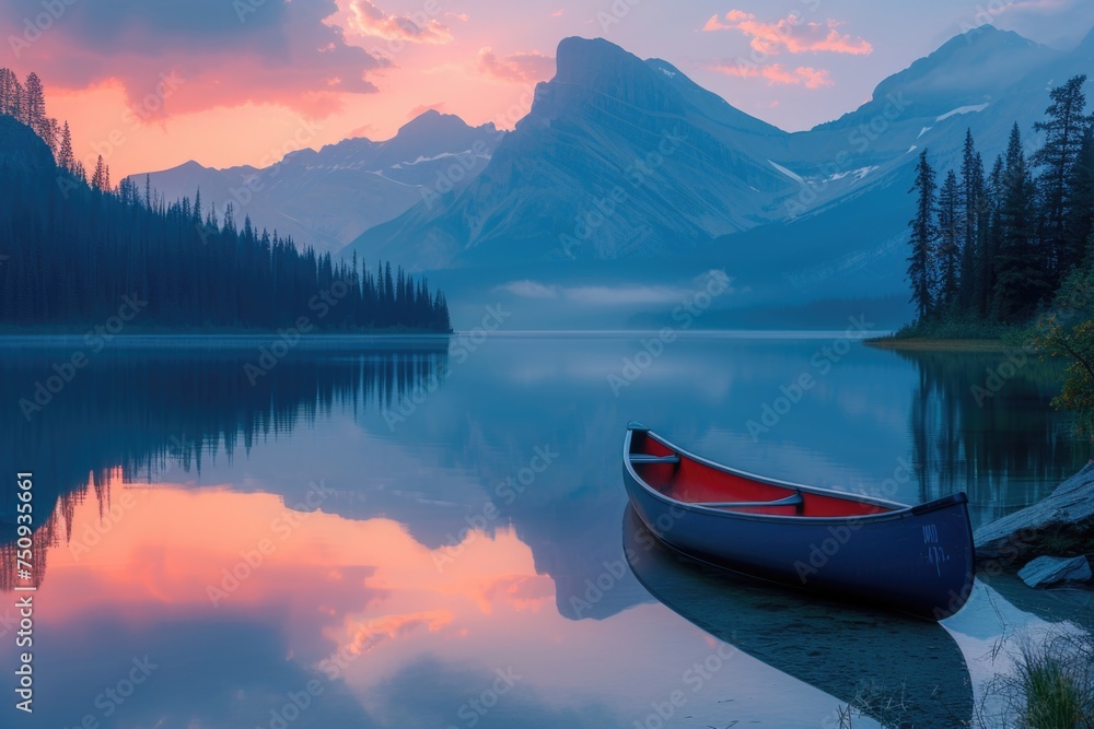 Twilight Calmness on a Mountain Lake Shore Twilight Calmness on a Mountain Lake Shore