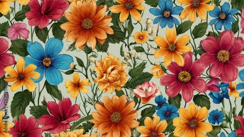 The seamless pattern allows for a continuous and harmonious flow, creating a wallpaper that is both visually appealing and versatile. The vintage flowers, with their delicate details, bring a sense of