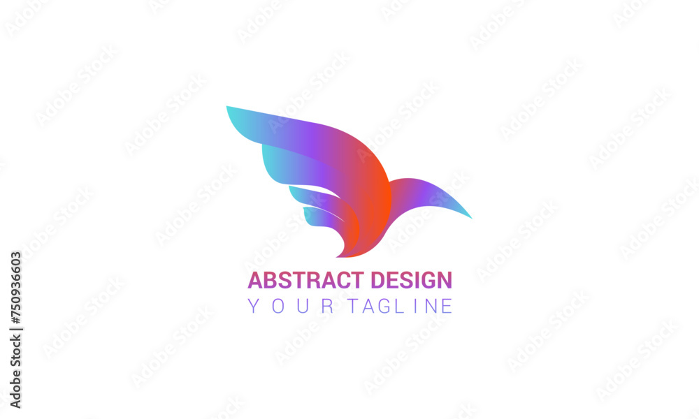 Vector Logo Illustration Flying Humming Bird Gradient colour.