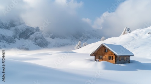 Snow-Covered Cabin in Mountainous Terrain © Landscape Planet