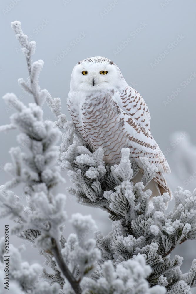 Fototapeta premium Snowy Owl Amidst Winter's Embrace