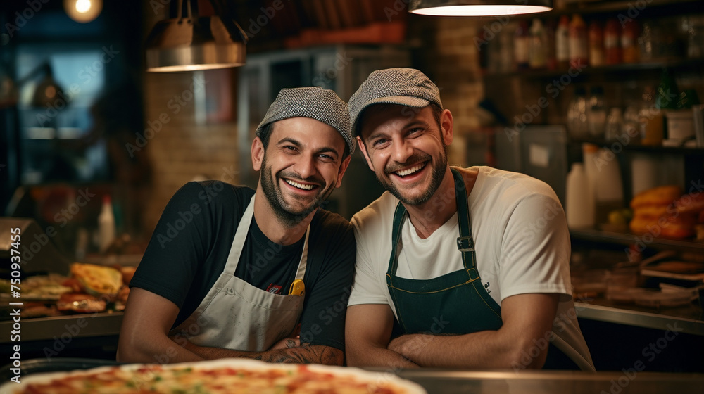 Two Cheery Pizza Chefs Posing in Sao Paulo Restaurant