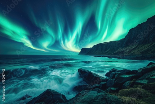 Northern Lights Aurora Display Over Coastal Cliffs