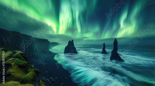 Northern Lights Aurora Display Over Coastal Cliffs
