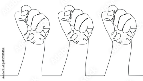 self drawing of single continuous line draw fist or resistance hand symbol. Nonverbal sign