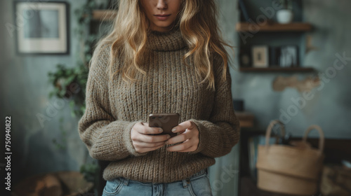 young casual woman scrolling on her phone