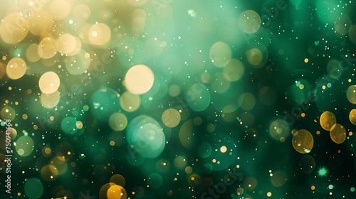 abstract bokeh background,vibrant fusion of gold bokeh orbs cascading over a defocused emerald green, filled with sparkling reflections and bright flares