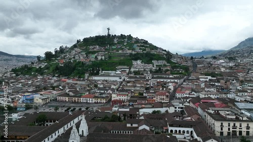Virgin of Quito, Ecuador, from above, Drone