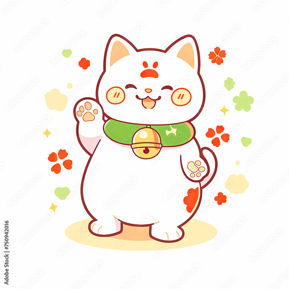 Lucky cat character sticker on white background