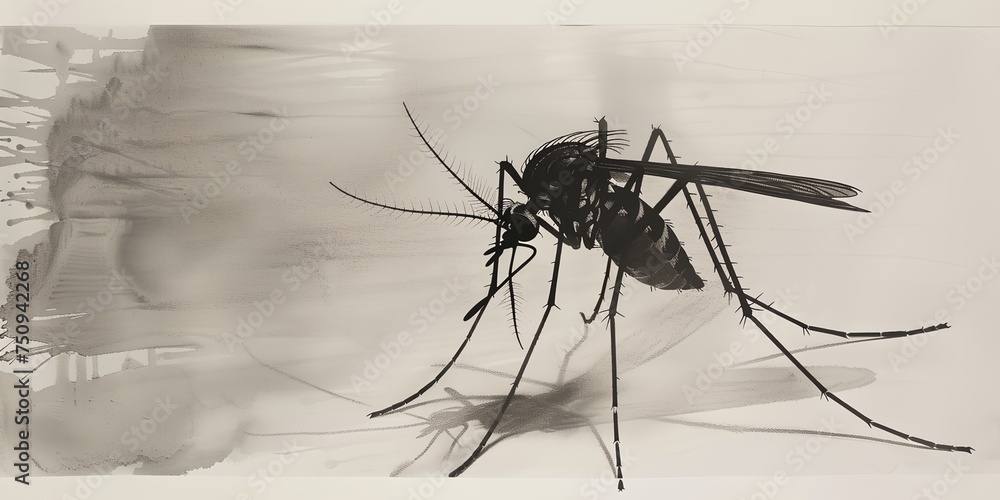Mosquito sketch ink illustration. - obrazy, fototapety, plakaty 