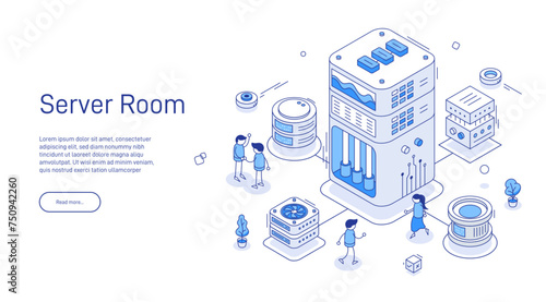 it is an isometric illustration of a server room
