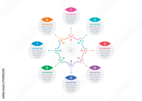 Infographic template for industry, business, energy, technology, science. industry wheel infographic template. eight step briefing template. infographic template for annual report, magazine