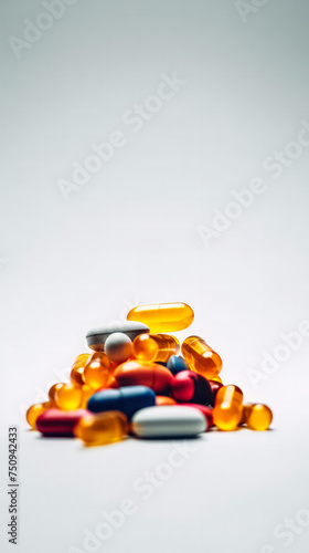 A background formed by assorted colored tablets and pills, depicting the theme of drug addiction and dependency.