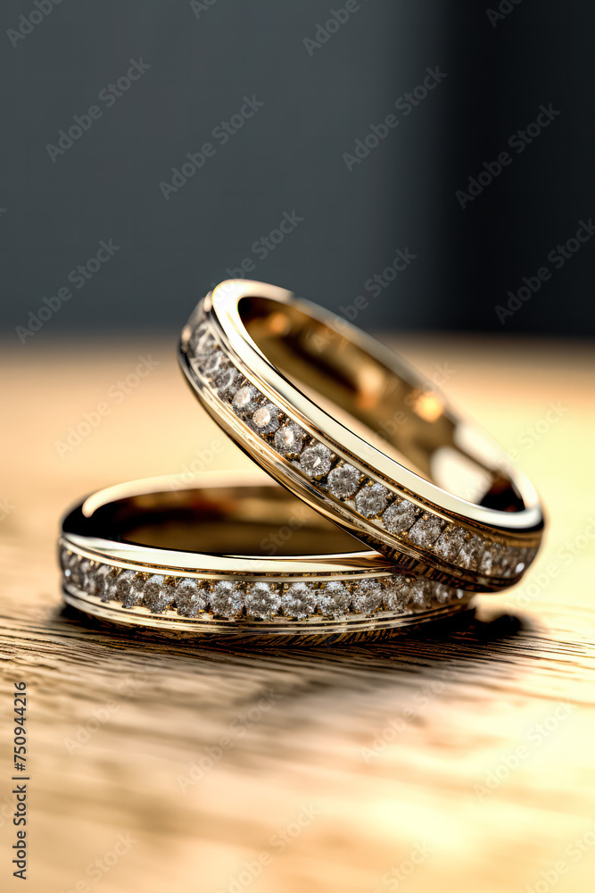 Wedding rings beautifully displayed on a glittering background, offering a panoramic view with ample copy space. Ideal for wedding themed designs or advertisements. Wedding rings beautifully displayed on a glittering background, offering a panoramic view with ample copy space. Ideal for wedding themed designs or advertisements.