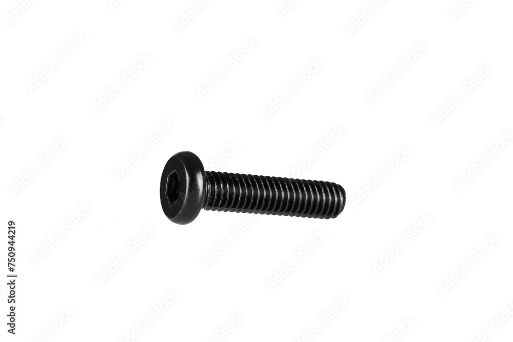 hex socket head screw in black color on isolated white background close up hex socket head screw in black color on isolated white background close up